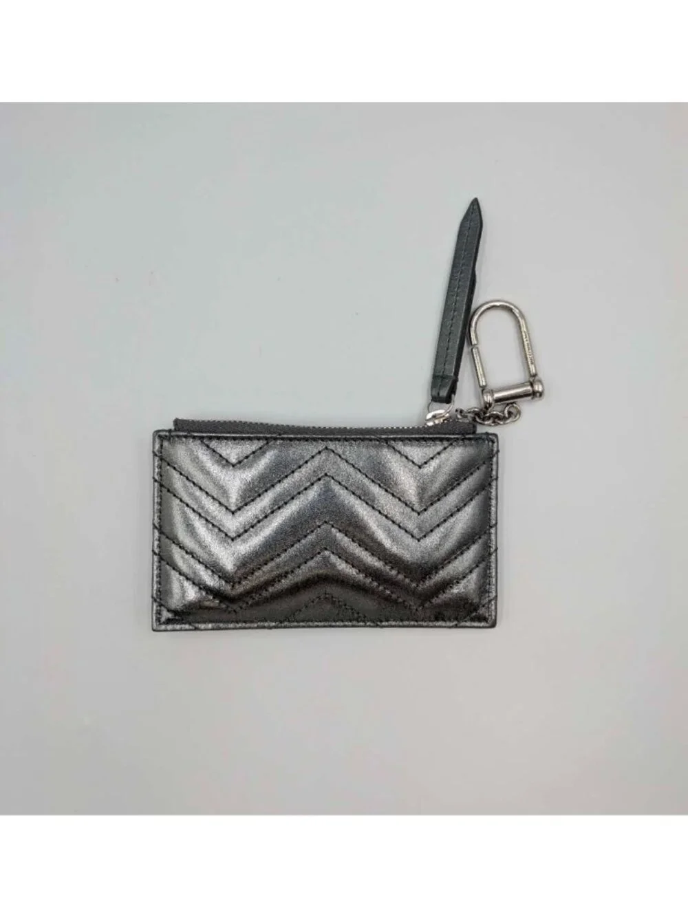 Gucci GG Marmont 2.0 Zip Card Case with Key‑Ring Key Case Metallic black 826199